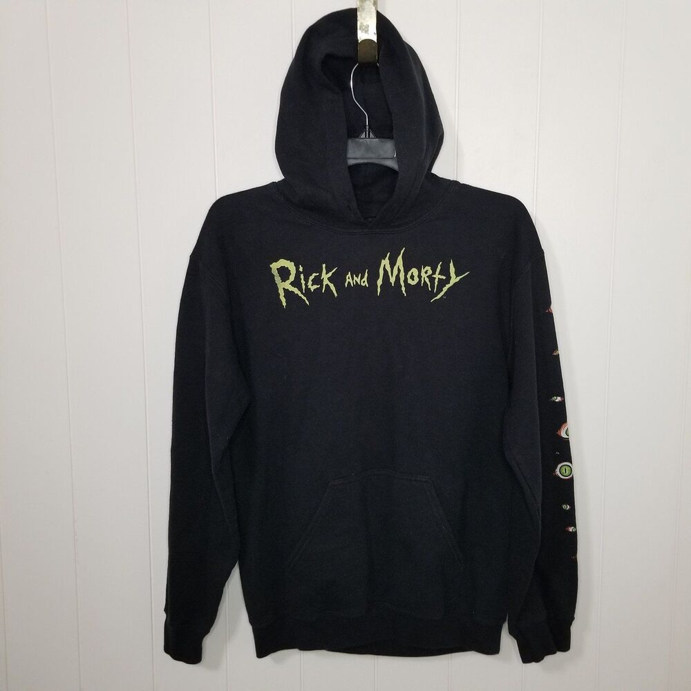 Rick and Morty Black Hoodie Size Small Graphic Grunge